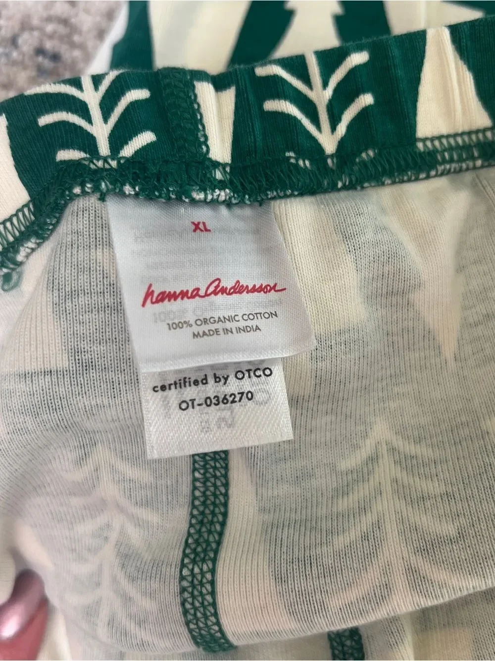 Hanna Andersson Women’s XL Christmas Tree Green Pajama Set Long Sleeve